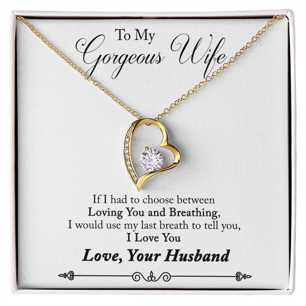 To My Wife Loving You and Breathing From Husband Forever Necklace w Message Card-Express Your Love Gifts