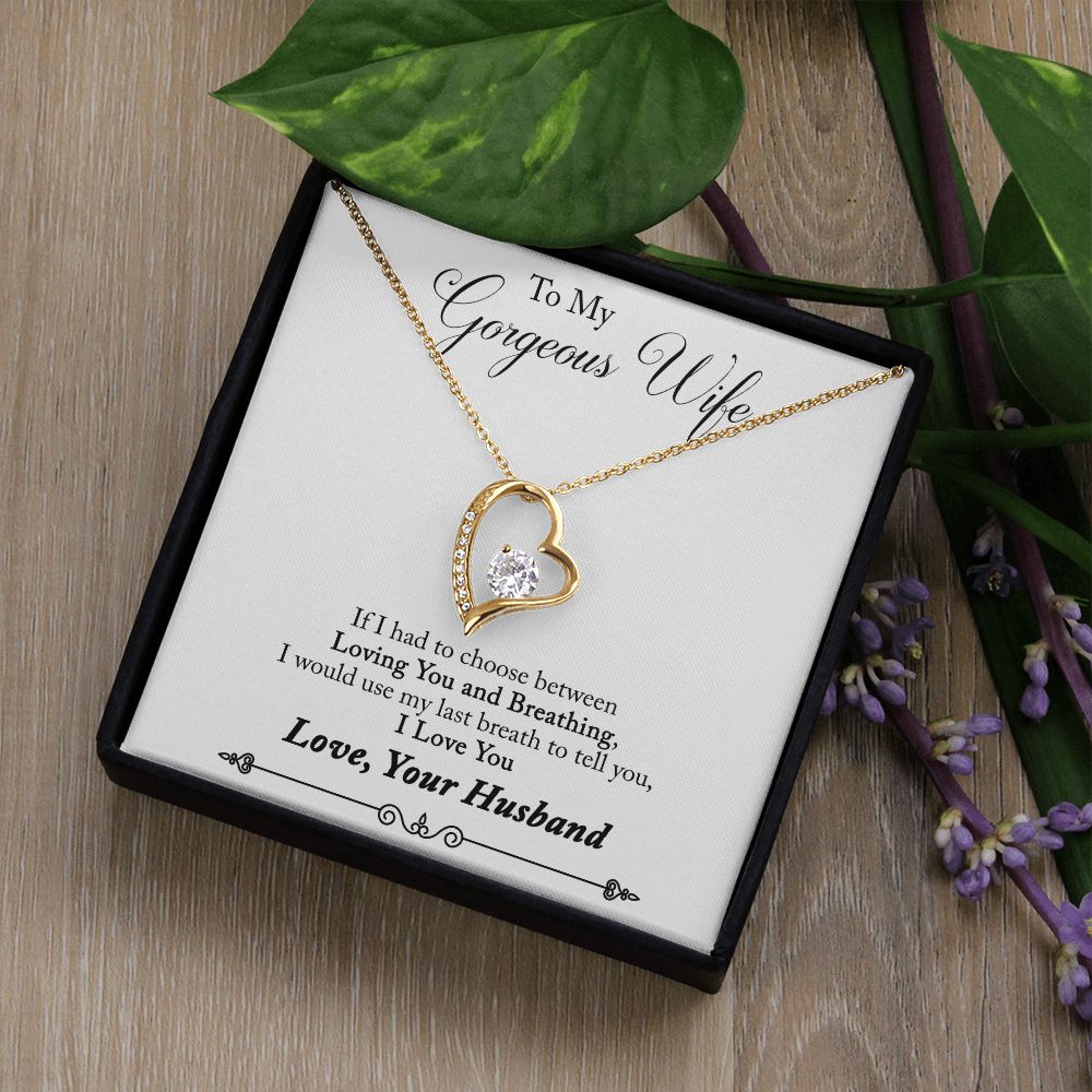 To My Wife Loving You and Breathing From Husband Forever Necklace w Message Card-Express Your Love Gifts