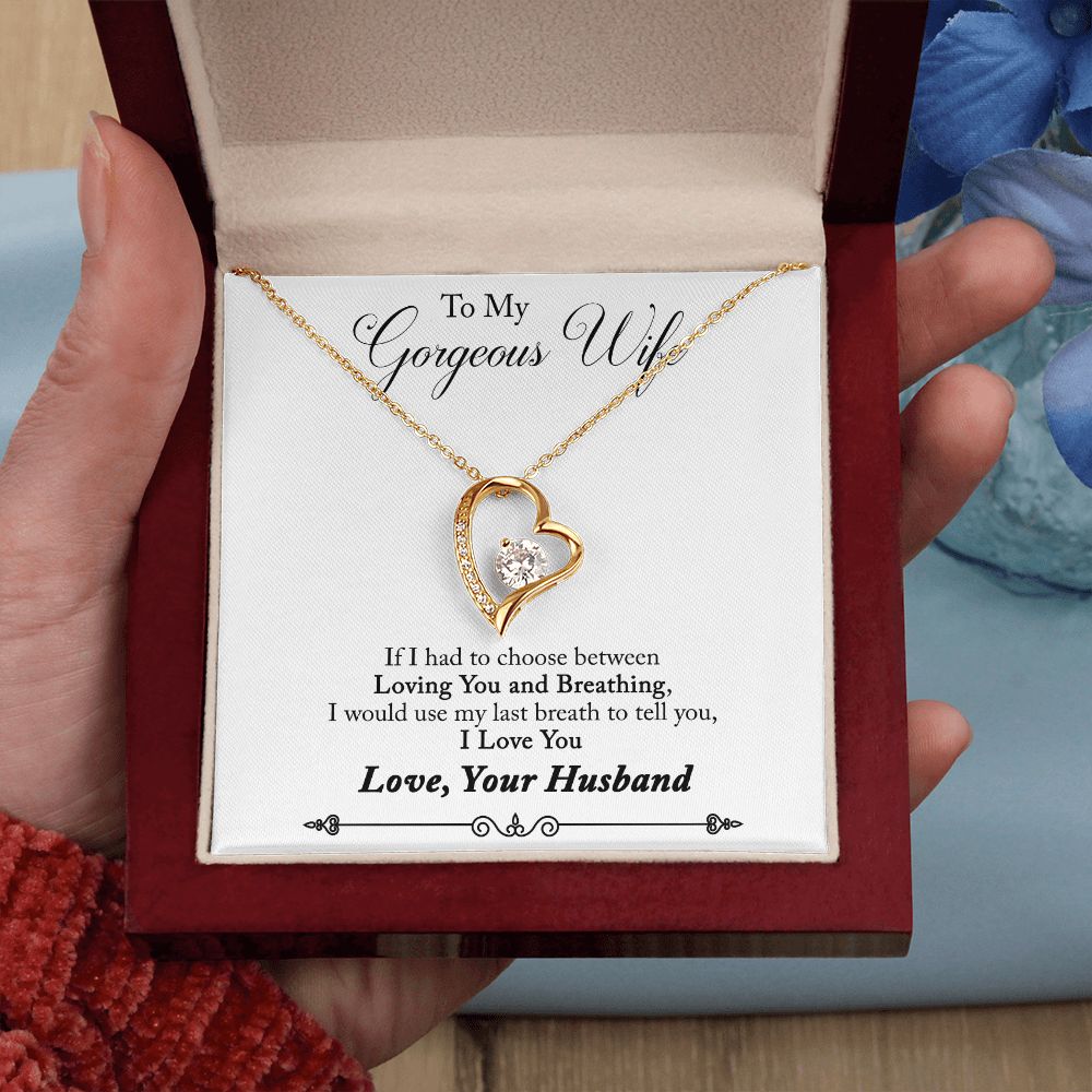 To My Wife Loving You and Breathing From Husband Forever Necklace w Message Card-Express Your Love Gifts