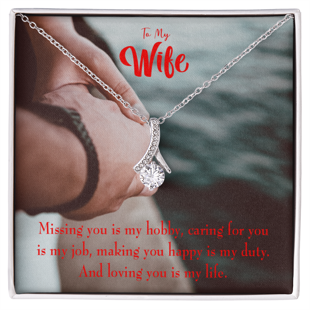 To My Wife Loving You is my Life Alluring Ribbon Necklace Message Card-Express Your Love Gifts