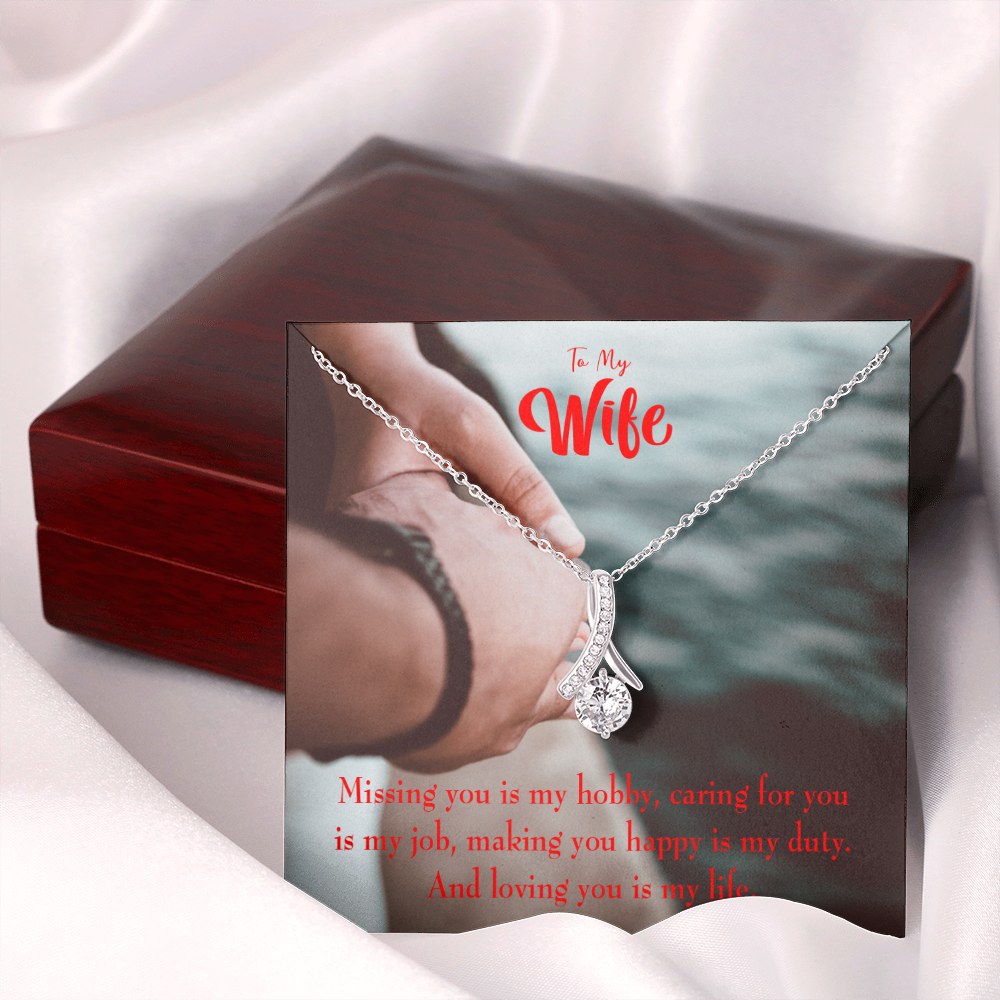 To My Wife Loving You is my Life Alluring Ribbon Necklace Message Card-Express Your Love Gifts