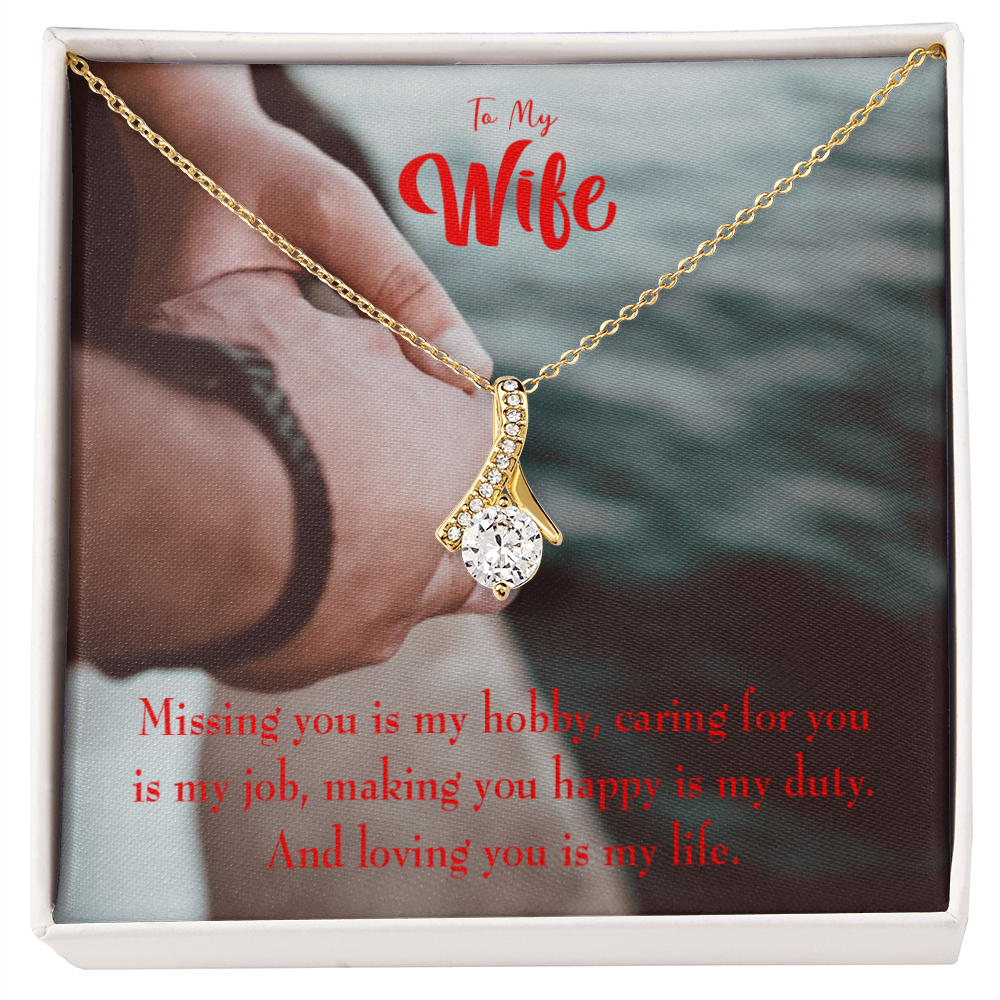 To My Wife Loving You is my Life Alluring Ribbon Necklace Message Card-Express Your Love Gifts