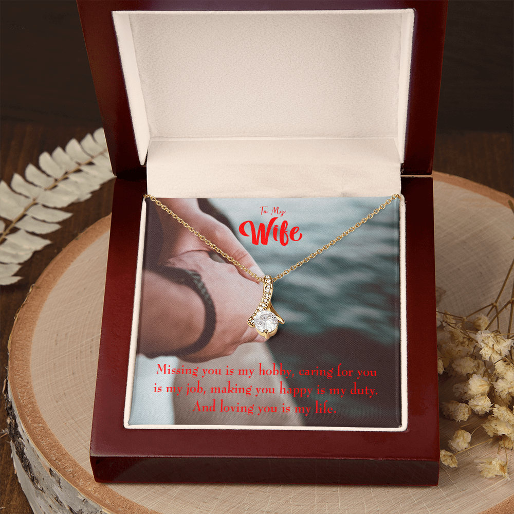 To My Wife Loving You is my Life Alluring Ribbon Necklace Message Card-Express Your Love Gifts