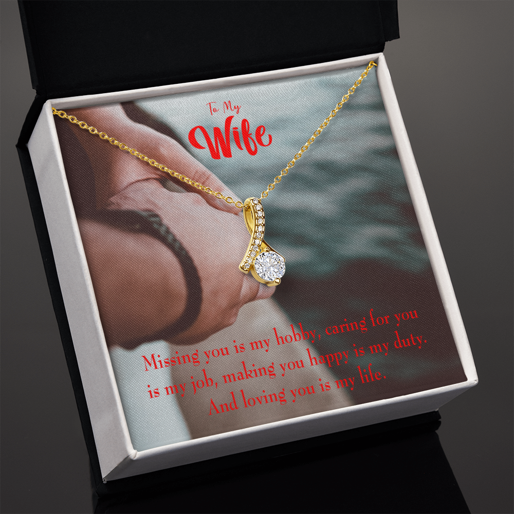 To My Wife Loving You is my Life Alluring Ribbon Necklace Message Card-Express Your Love Gifts