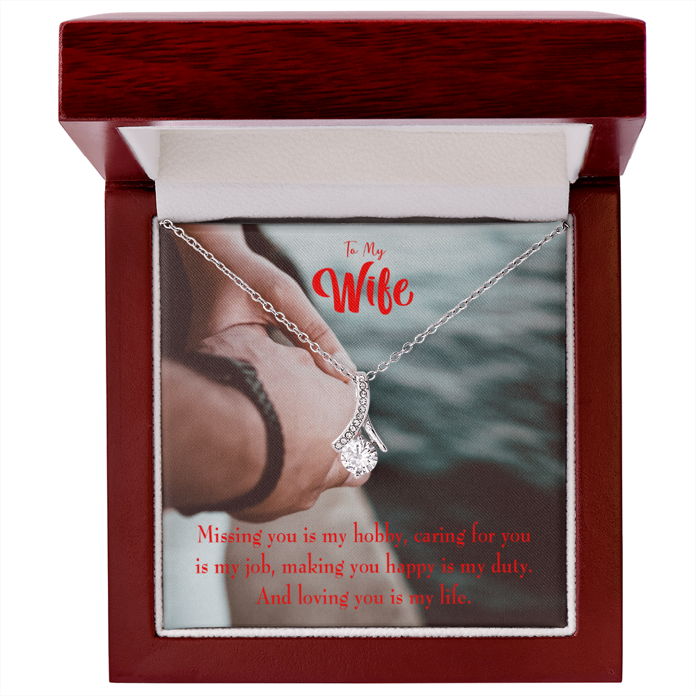 To My Wife Loving You is my Life Alluring Ribbon Necklace Message Card-Express Your Love Gifts