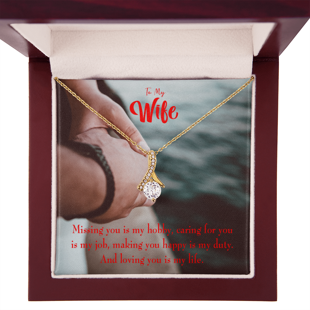 To My Wife Loving You is my Life Alluring Ribbon Necklace Message Card-Express Your Love Gifts