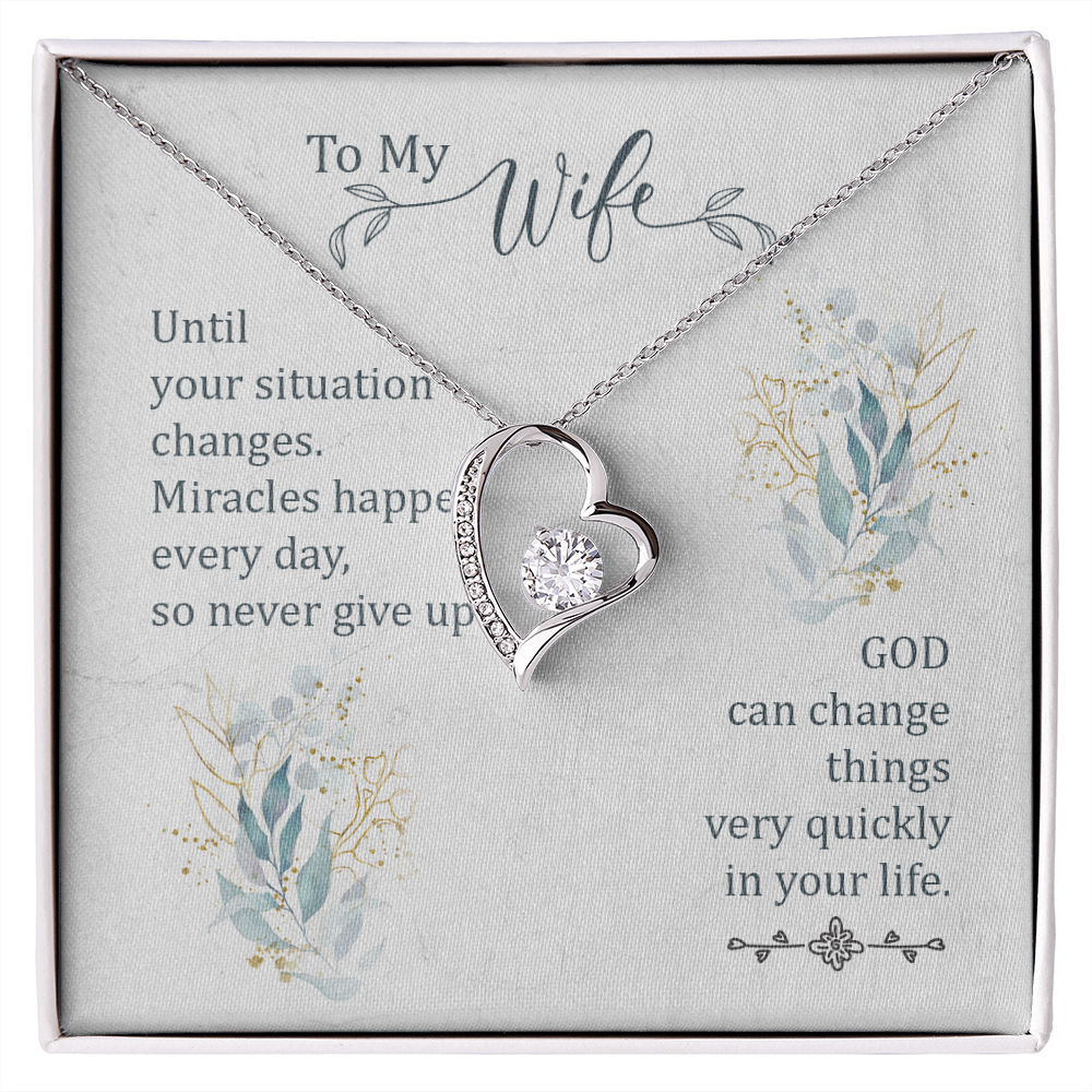 To My Wife Miracles Happen Forever Necklace w Message Card-Express Your Love Gifts