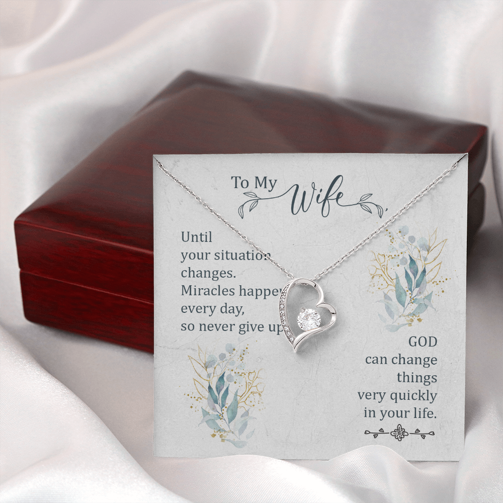 To My Wife Miracles Happen Forever Necklace w Message Card-Express Your Love Gifts