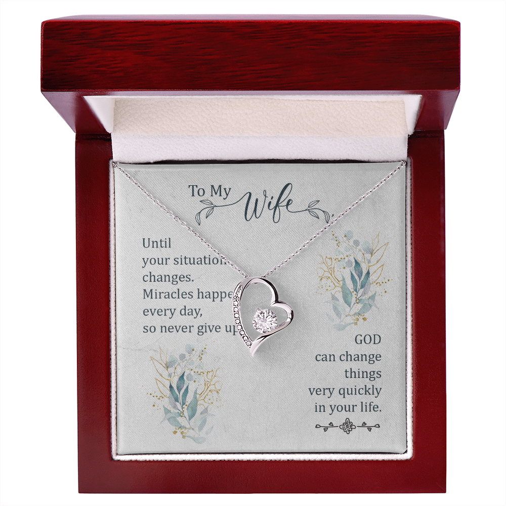 To My Wife Miracles Happen Forever Necklace w Message Card-Express Your Love Gifts