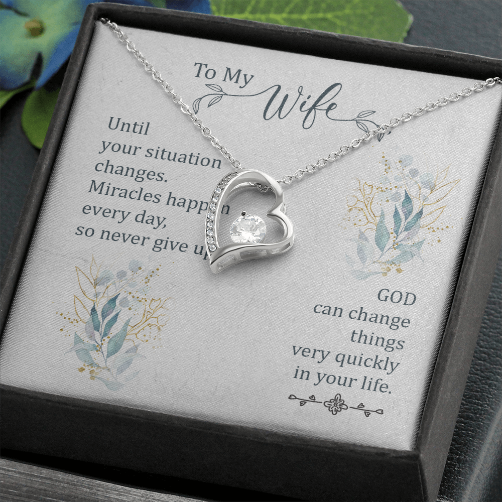 To My Wife Miracles Happen Forever Necklace w Message Card-Express Your Love Gifts