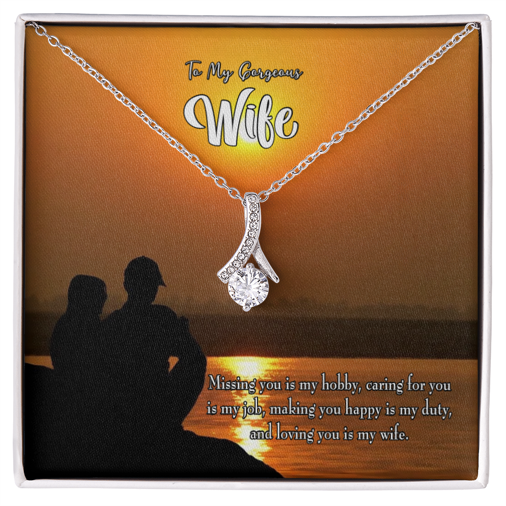 To My Wife Missing You Alluring Ribbon Necklace Message Card-Express Your Love Gifts