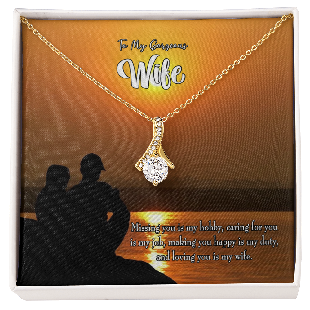 To My Wife Missing You Alluring Ribbon Necklace Message Card-Express Your Love Gifts