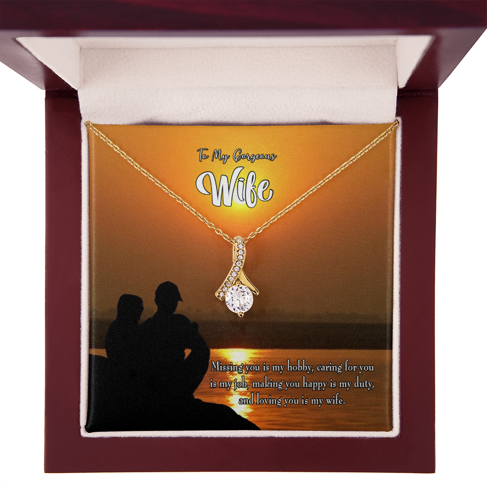 To My Wife Missing You Alluring Ribbon Necklace Message Card-Express Your Love Gifts