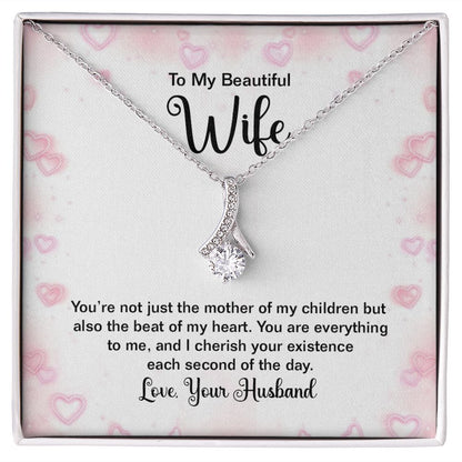 To My Wife Mother of My Children Alluring Ribbon Necklace Message Card-Express Your Love Gifts