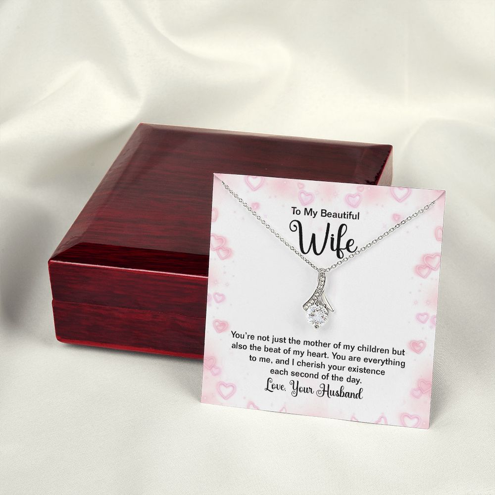 To My Wife Mother of My Children Alluring Ribbon Necklace Message Card-Express Your Love Gifts