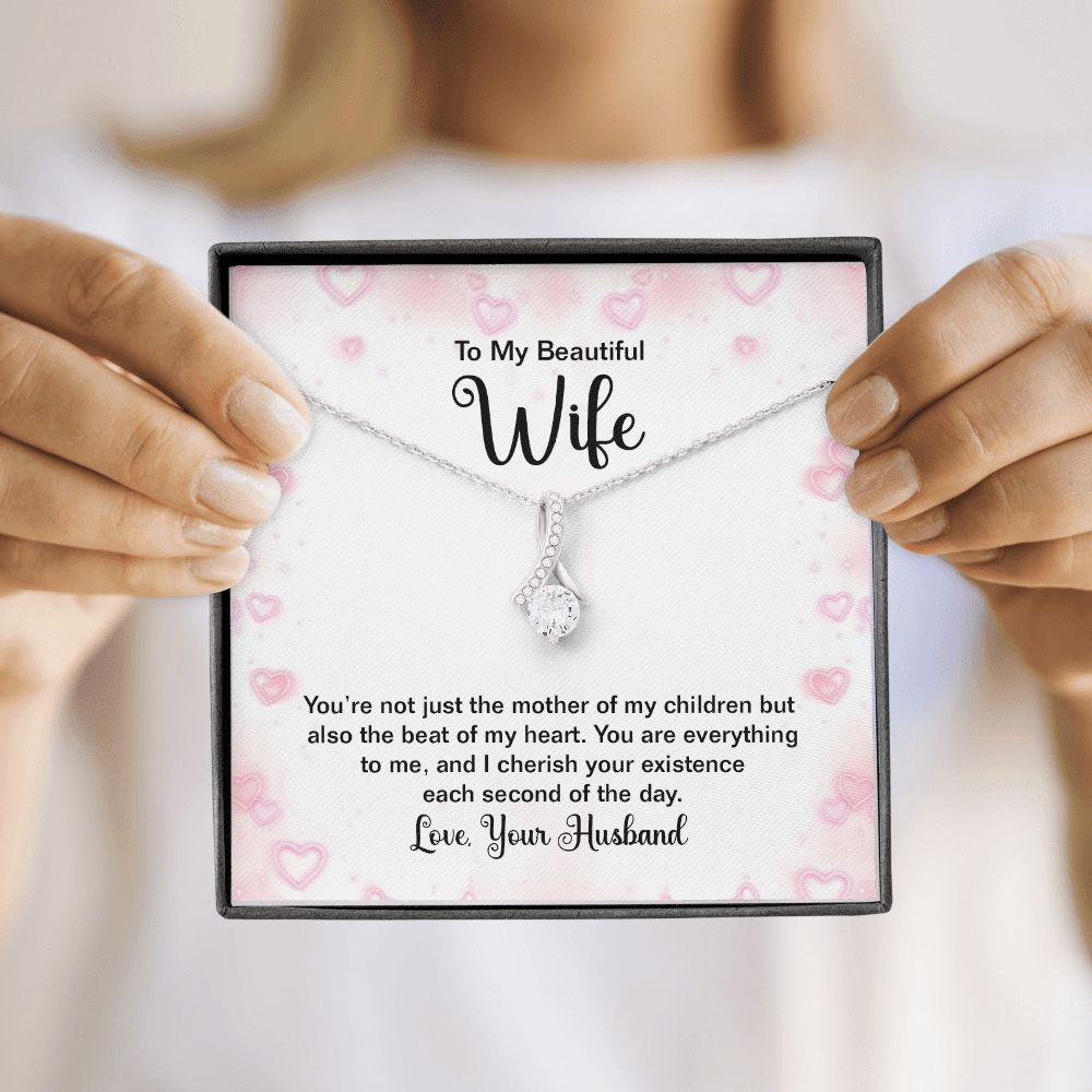 To My Wife Mother of My Children Alluring Ribbon Necklace Message Card-Express Your Love Gifts