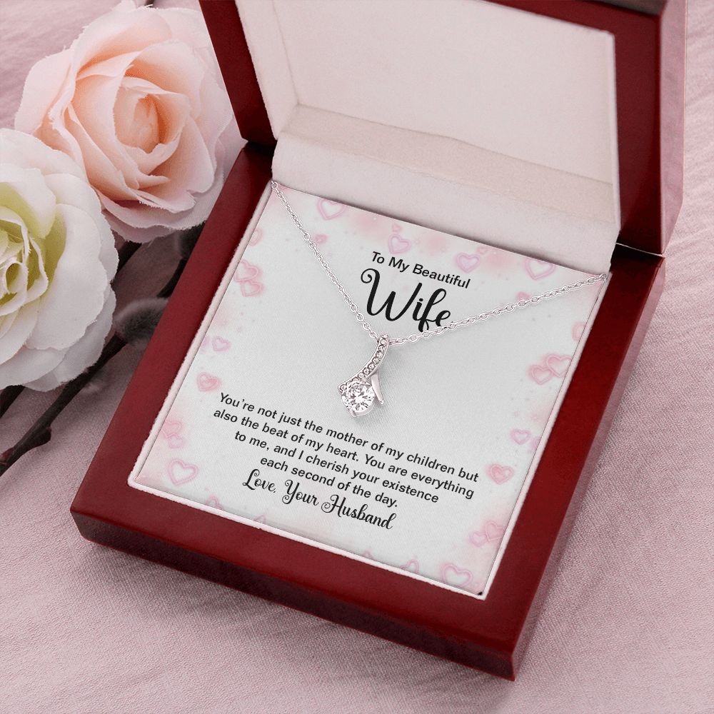 To My Wife Mother of My Children Alluring Ribbon Necklace Message Card-Express Your Love Gifts