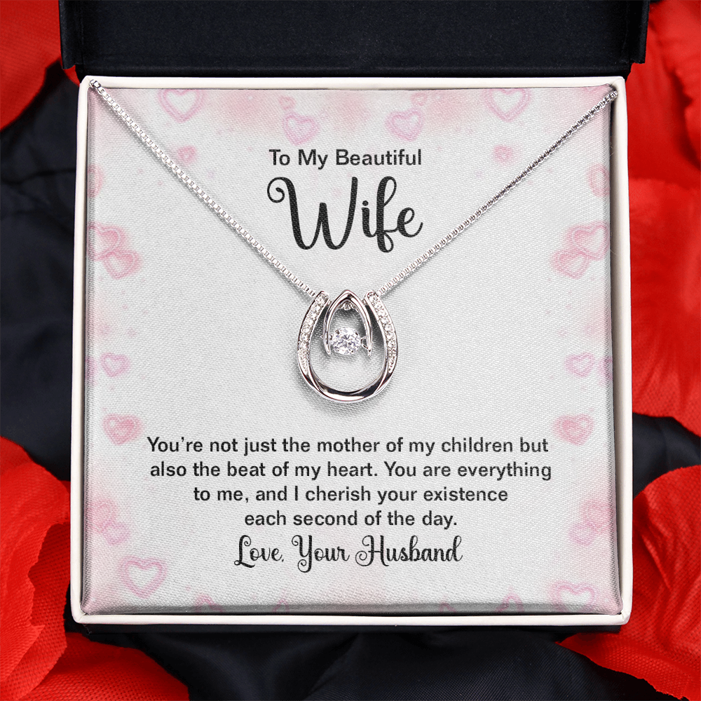 To My Wife Mother of My Children Lucky Horseshoe Necklace Message Card 14k w CZ Crystals-Express Your Love Gifts