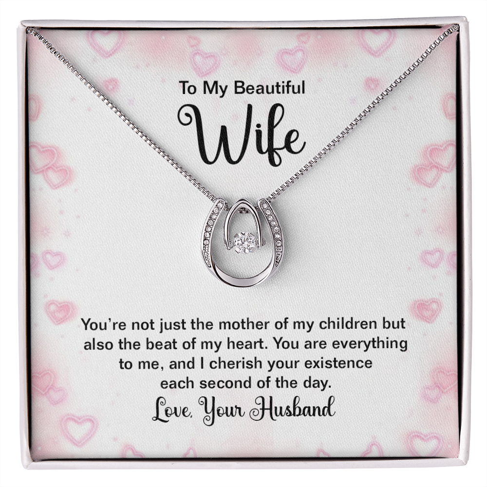 To My Wife Mother of My Children Lucky Horseshoe Necklace Message Card 14k w CZ Crystals-Express Your Love Gifts