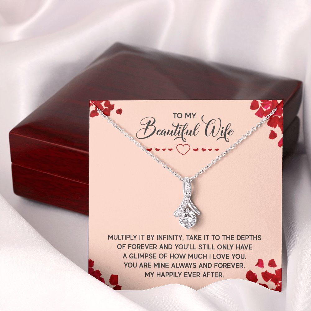 To My Wife Multiply it by Infinity Alluring Ribbon Necklace Message Card-Express Your Love Gifts