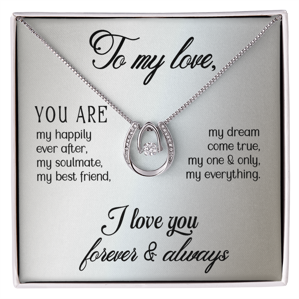 To My Wife My Dream Come True Lucky Horseshoe Necklace Message Card 14k w CZ Crystals-Express Your Love Gifts