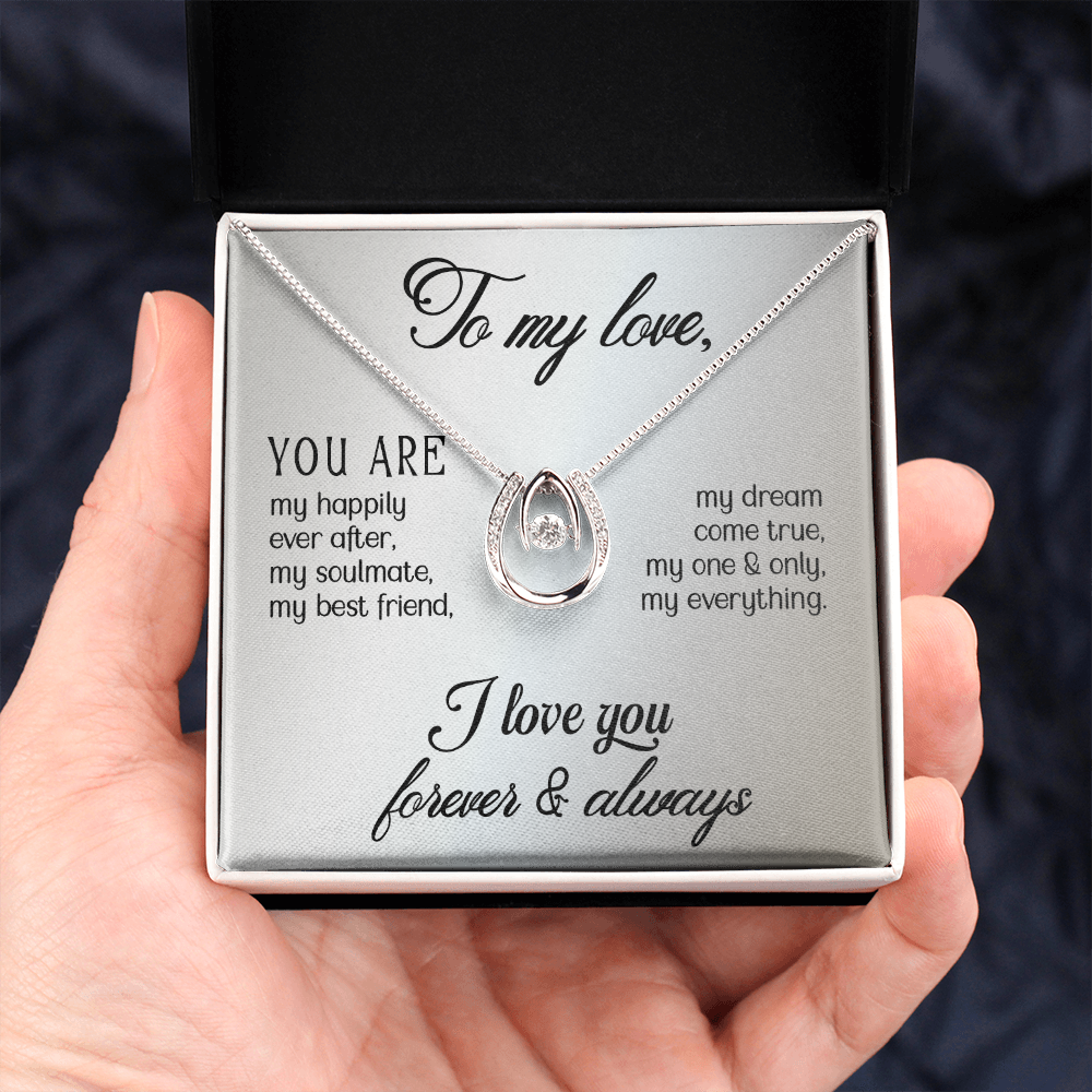 To My Wife My Dream Come True Lucky Horseshoe Necklace Message Card 14k w CZ Crystals-Express Your Love Gifts