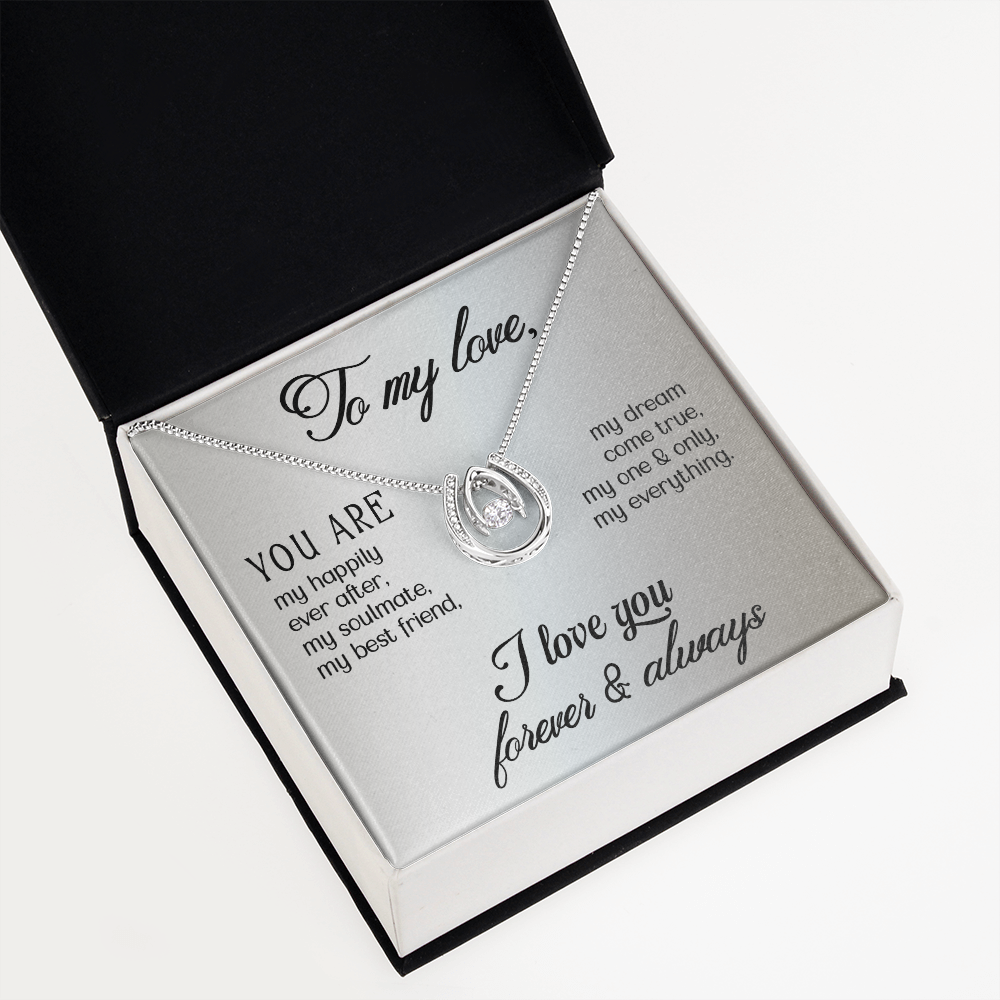 To My Wife My Dream Come True Lucky Horseshoe Necklace Message Card 14k w CZ Crystals-Express Your Love Gifts