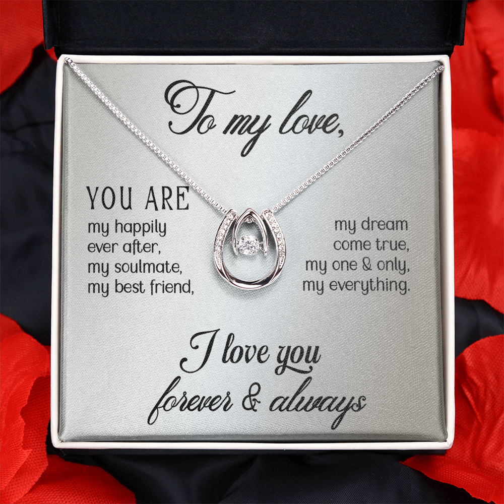 To My Wife My Dream Come True Lucky Horseshoe Necklace Message Card 14k w CZ Crystals-Express Your Love Gifts