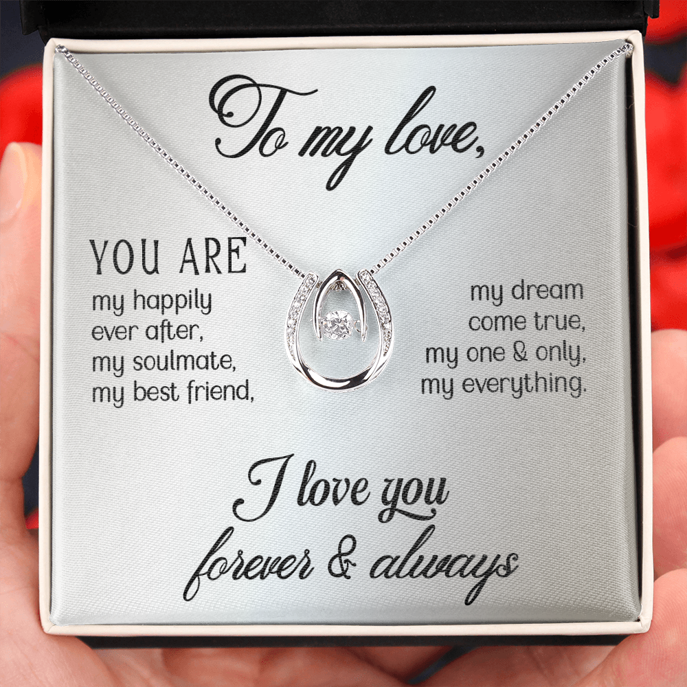 To My Wife My Dream Come True Lucky Horseshoe Necklace Message Card 14k w CZ Crystals-Express Your Love Gifts