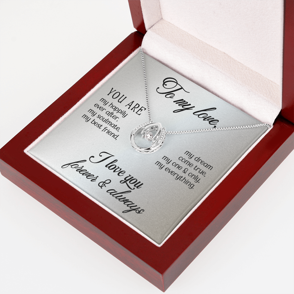 To My Wife My Dream Come True Lucky Horseshoe Necklace Message Card 14k w CZ Crystals-Express Your Love Gifts