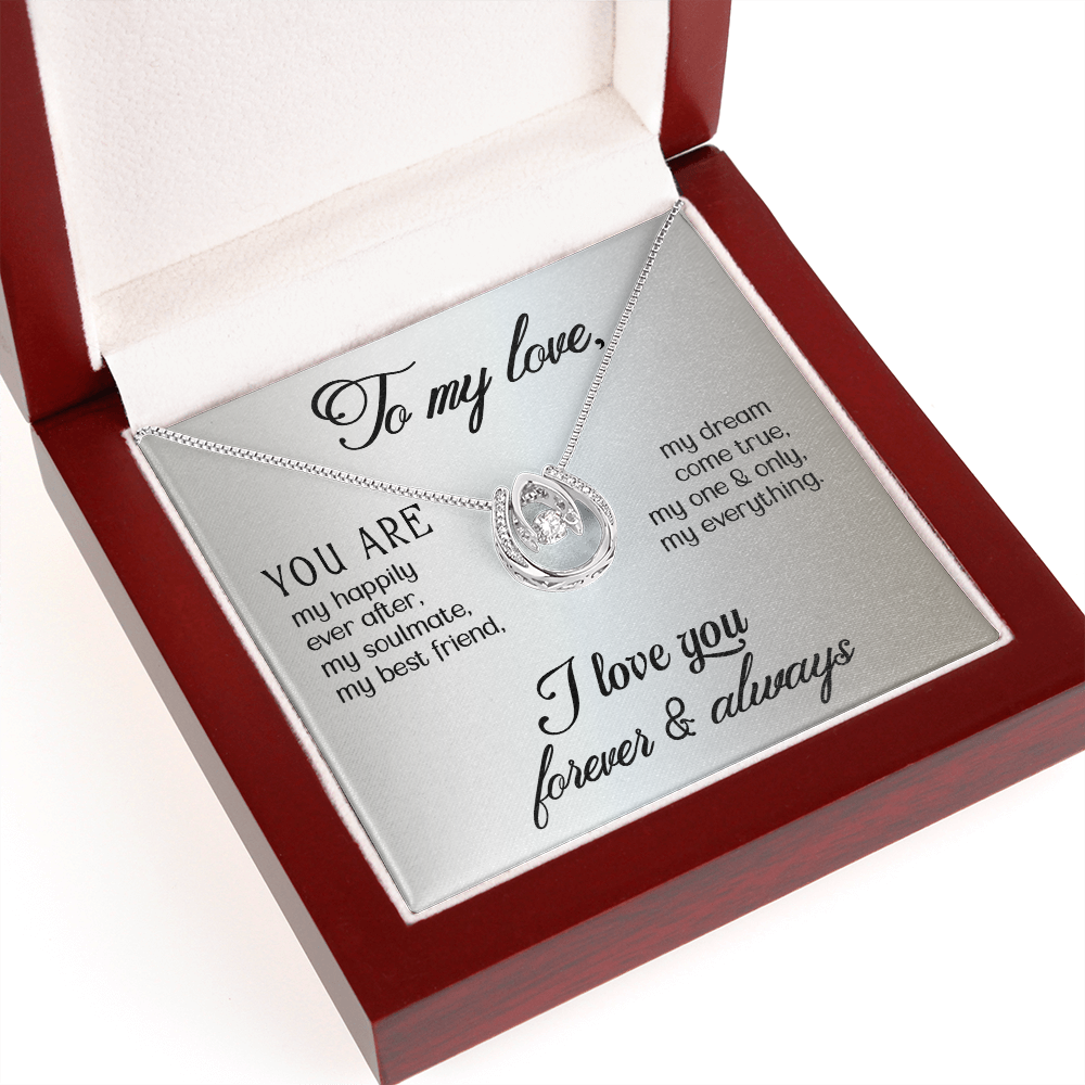 To My Wife My Dream Come True Lucky Horseshoe Necklace Message Card 14k w CZ Crystals-Express Your Love Gifts