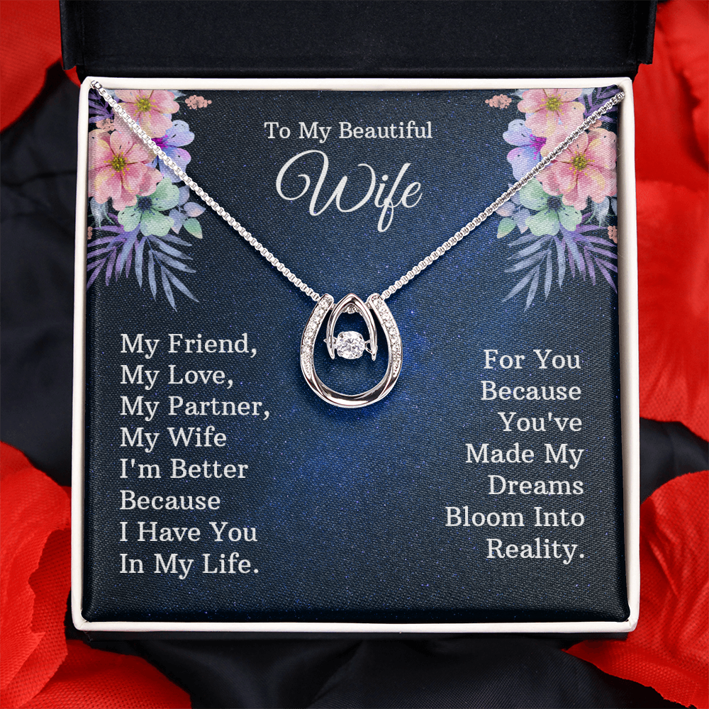 To My Wife My Friend Lucky Horseshoe Necklace Message Card 14k w CZ Crystals-Express Your Love Gifts