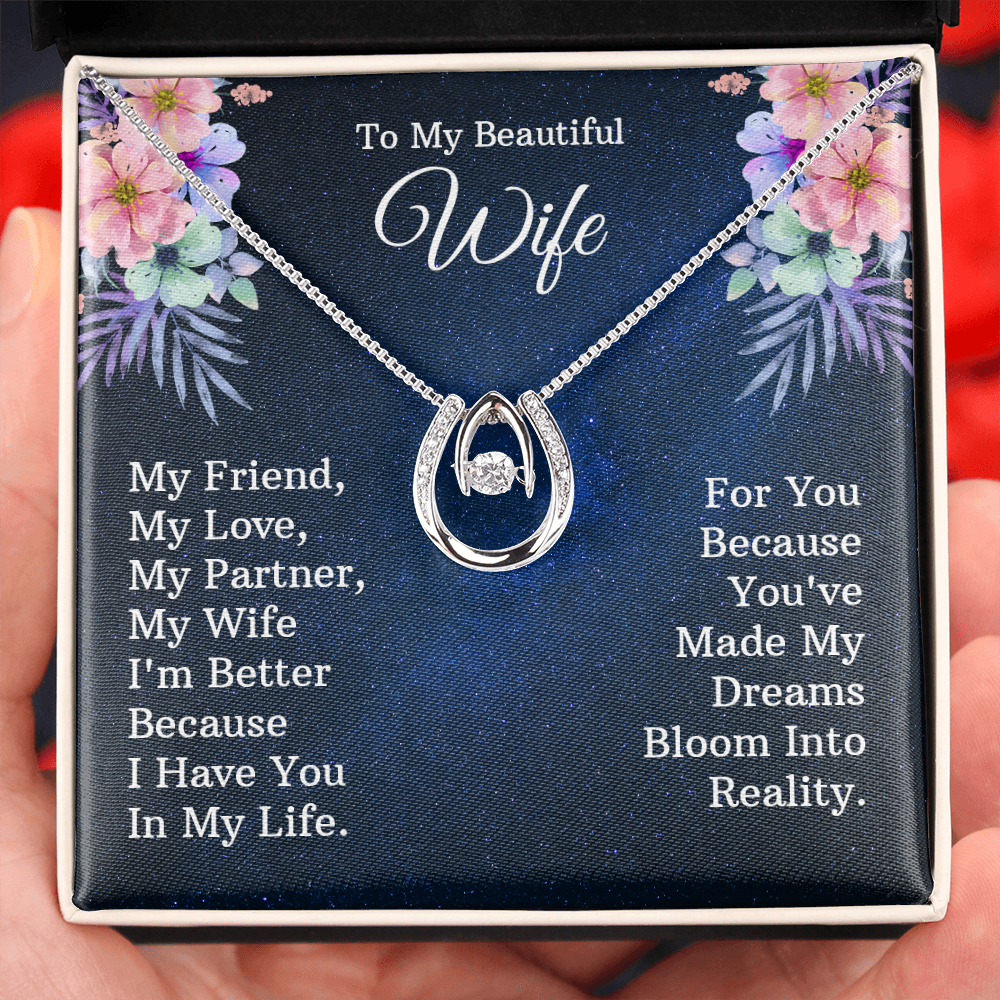 To My Wife My Friend Lucky Horseshoe Necklace Message Card 14k w CZ Crystals-Express Your Love Gifts