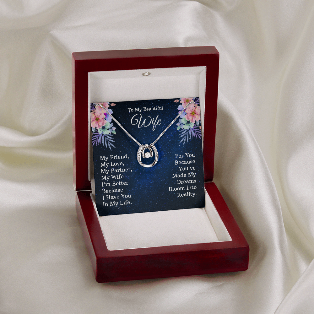 To My Wife My Friend Lucky Horseshoe Necklace Message Card 14k w CZ Crystals-Express Your Love Gifts