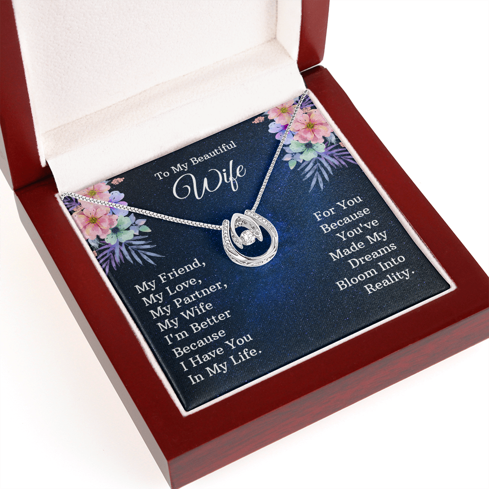 To My Wife My Friend Lucky Horseshoe Necklace Message Card 14k w CZ Crystals-Express Your Love Gifts