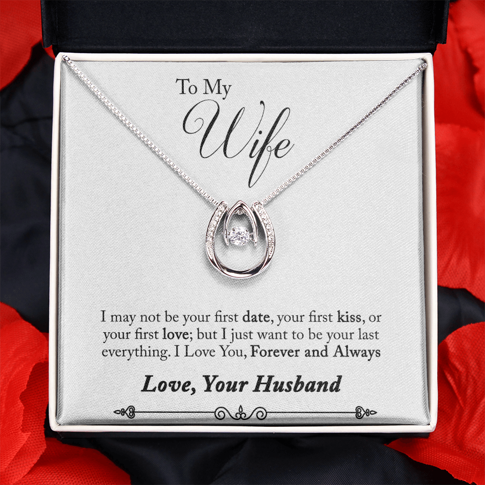 To My Wife My Last Everything Lucky Horseshoe Necklace Message Card 14k w CZ Crystals-Express Your Love Gifts