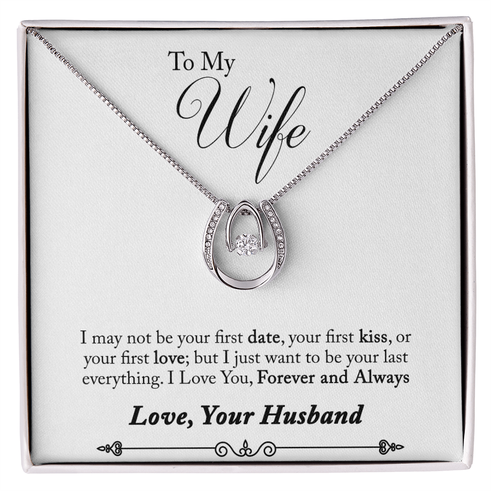 To My Wife My Last Everything Lucky Horseshoe Necklace Message Card 14k w CZ Crystals-Express Your Love Gifts