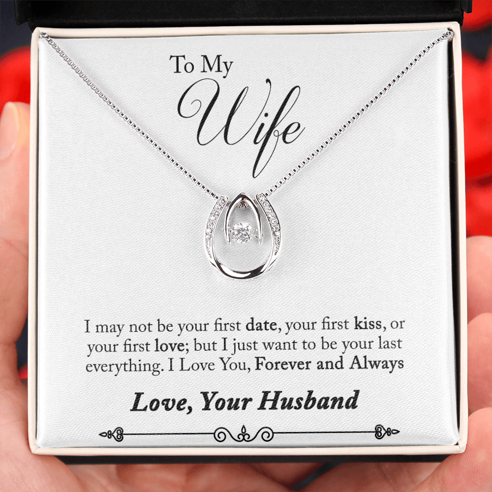 To My Wife My Last Everything Lucky Horseshoe Necklace Message Card 14k w CZ Crystals-Express Your Love Gifts