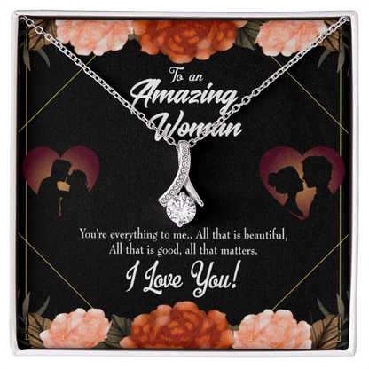 To My Wife My Love and Friend Alluring Ribbon Necklace Message Card-Express Your Love Gifts