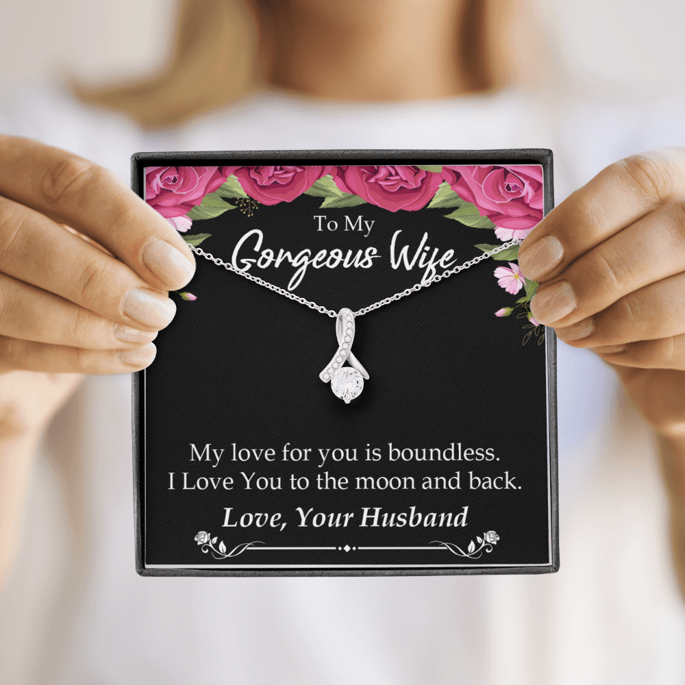 To My Wife My Love For You is Boundless Alluring Ribbon Necklace Message Card-Express Your Love Gifts