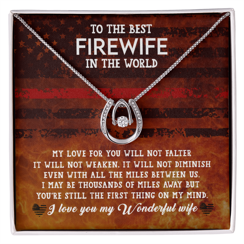 To My Wife My Love Lucky Horseshoe Necklace Message Card 14k w CZ Crystals-Express Your Love Gifts