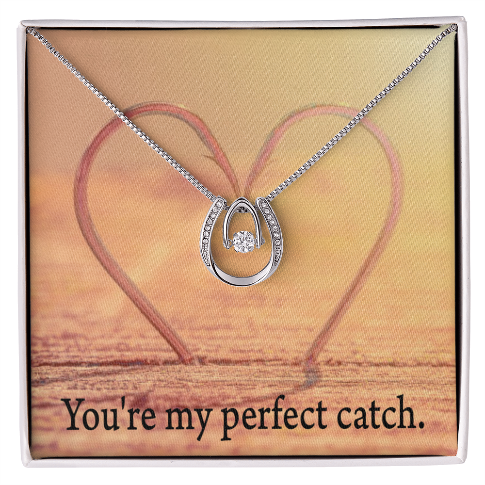 To My Wife My Perfect Catch Lucky Horseshoe Necklace Message Card 14k w CZ Crystals-Express Your Love Gifts