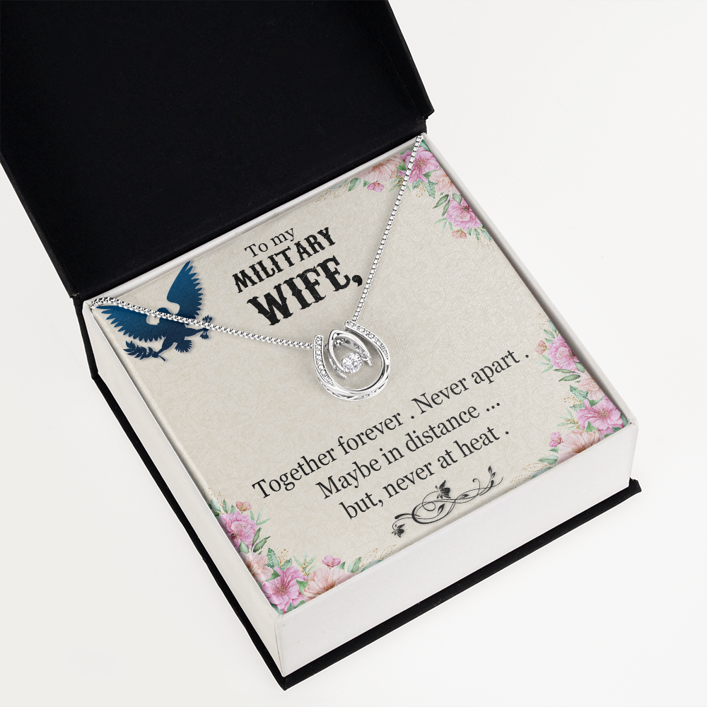 To My Wife Never Apart Lucky Horseshoe Necklace Message Card 14k w CZ Crystals-Express Your Love Gifts