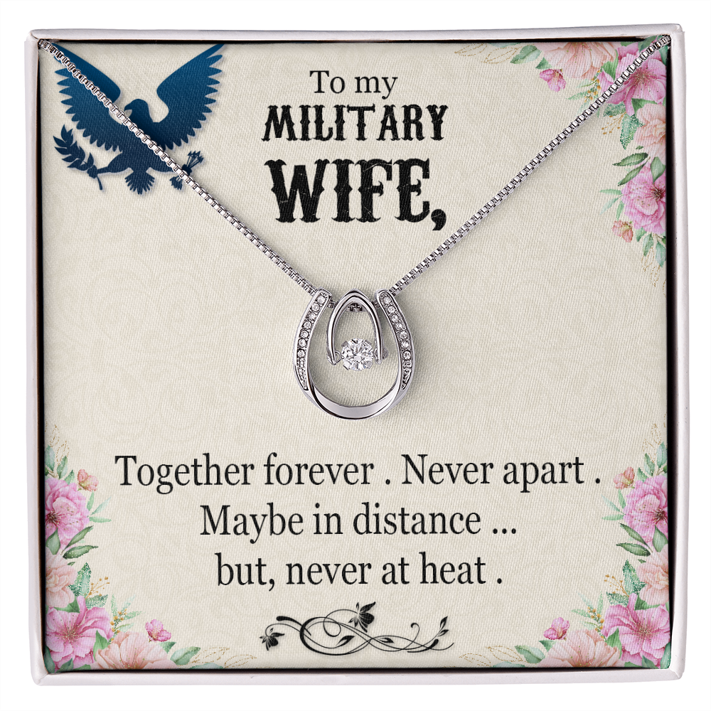 To My Wife Never Apart Lucky Horseshoe Necklace Message Card 14k w CZ Crystals-Express Your Love Gifts