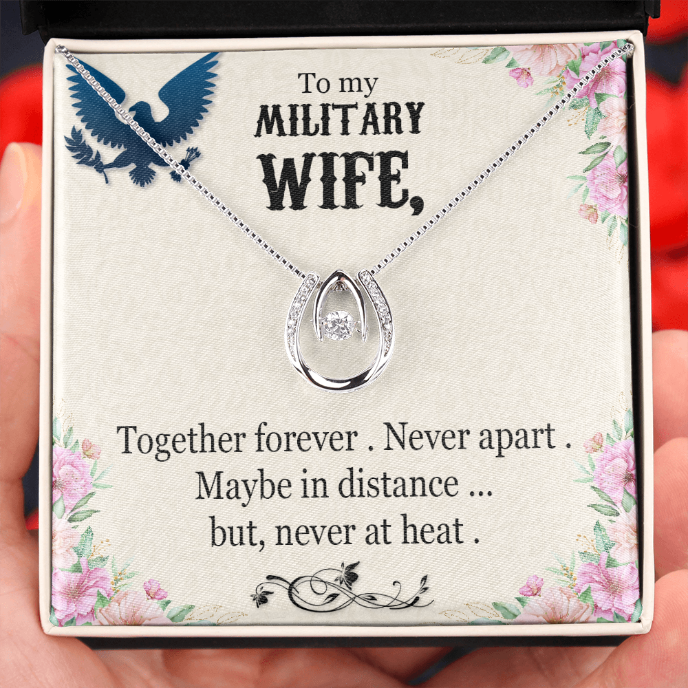 To My Wife Never Apart Lucky Horseshoe Necklace Message Card 14k w CZ Crystals-Express Your Love Gifts