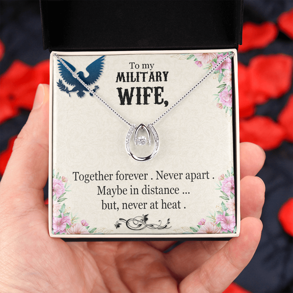 To My Wife Never Apart Lucky Horseshoe Necklace Message Card 14k w CZ Crystals-Express Your Love Gifts