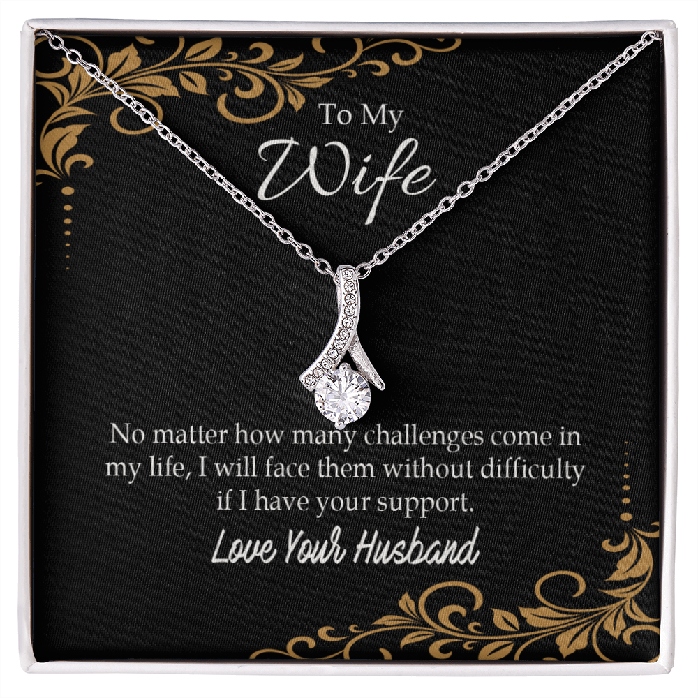 To My Wife No Matter How Many Challenges Alluring Ribbon Necklace Message Card-Express Your Love Gifts