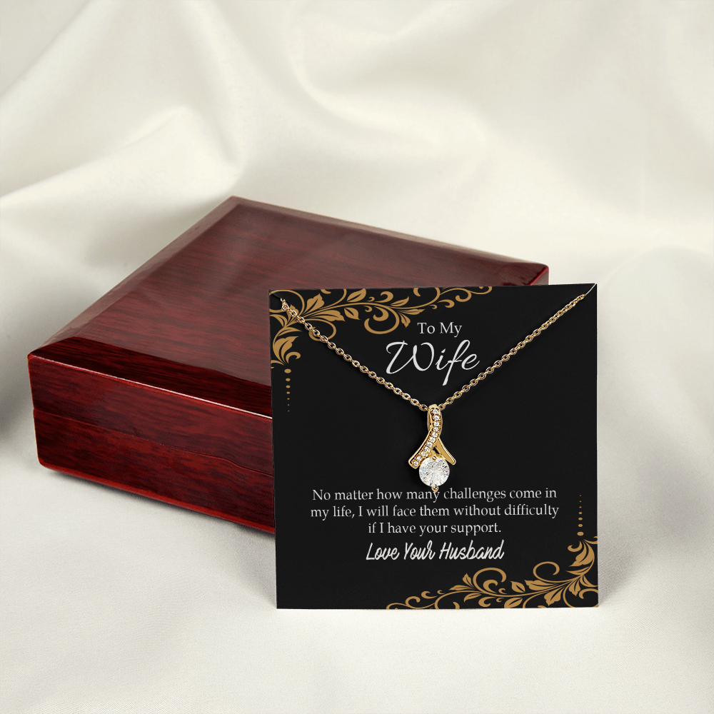 To My Wife No Matter How Many Challenges Alluring Ribbon Necklace Message Card-Express Your Love Gifts