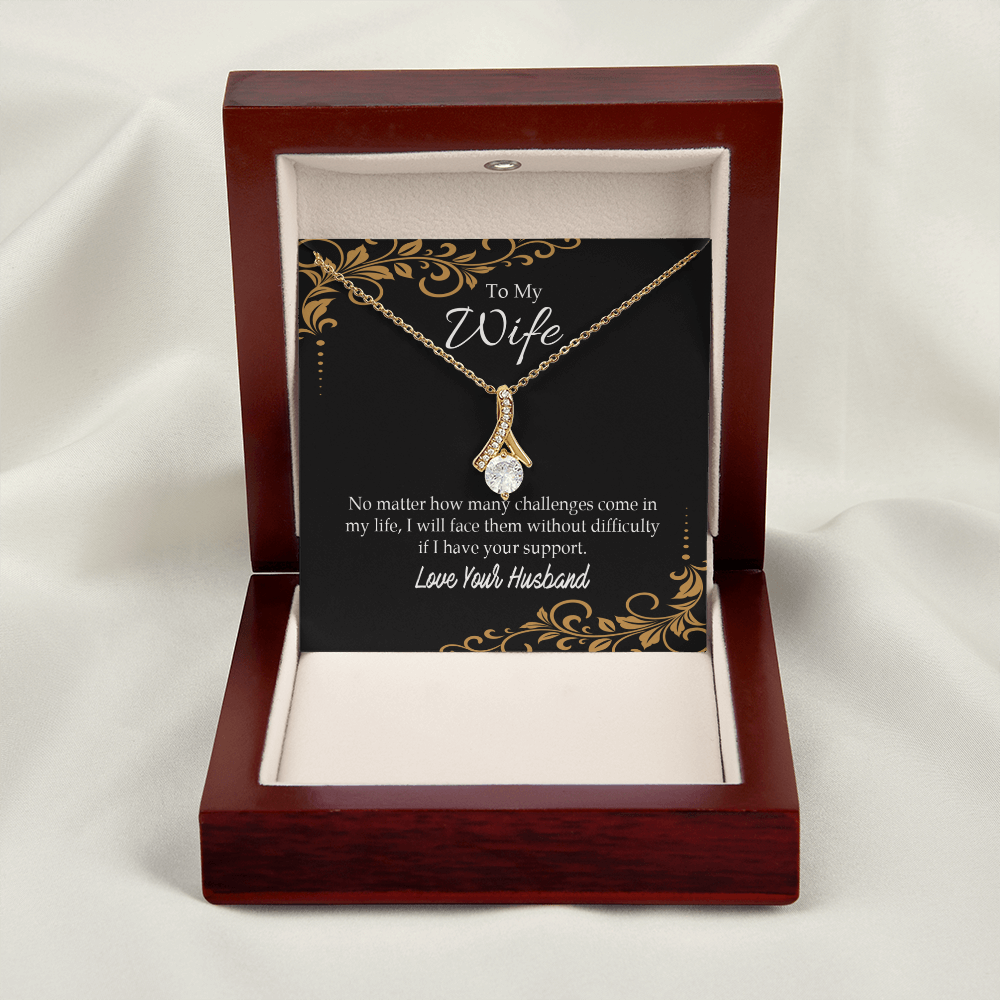 To My Wife No Matter How Many Challenges Alluring Ribbon Necklace Message Card-Express Your Love Gifts