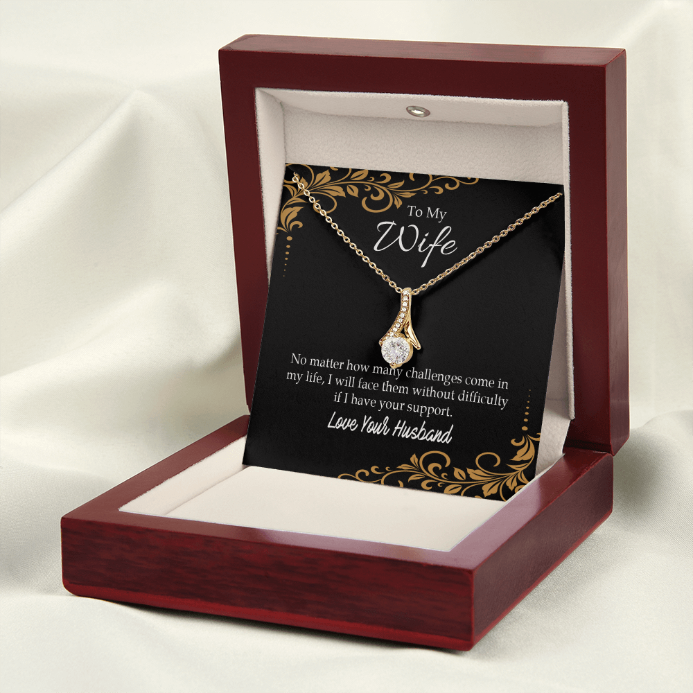 To My Wife No Matter How Many Challenges Alluring Ribbon Necklace Message Card-Express Your Love Gifts